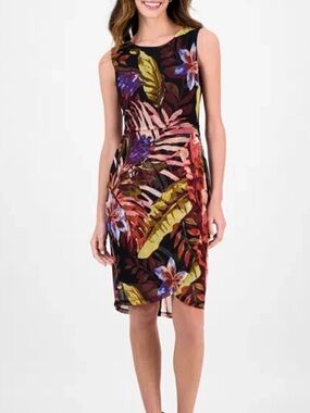 Sleeveless Tropical Floral  Dress - Black/Multi size 16